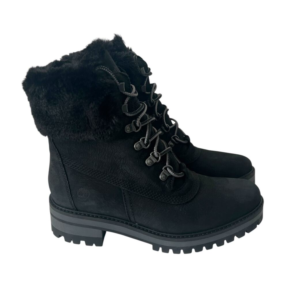 Timberland Courmayeur Valley 6” Faux Fur Black Leather Boot Size 8.5 - Picture 2 of 9